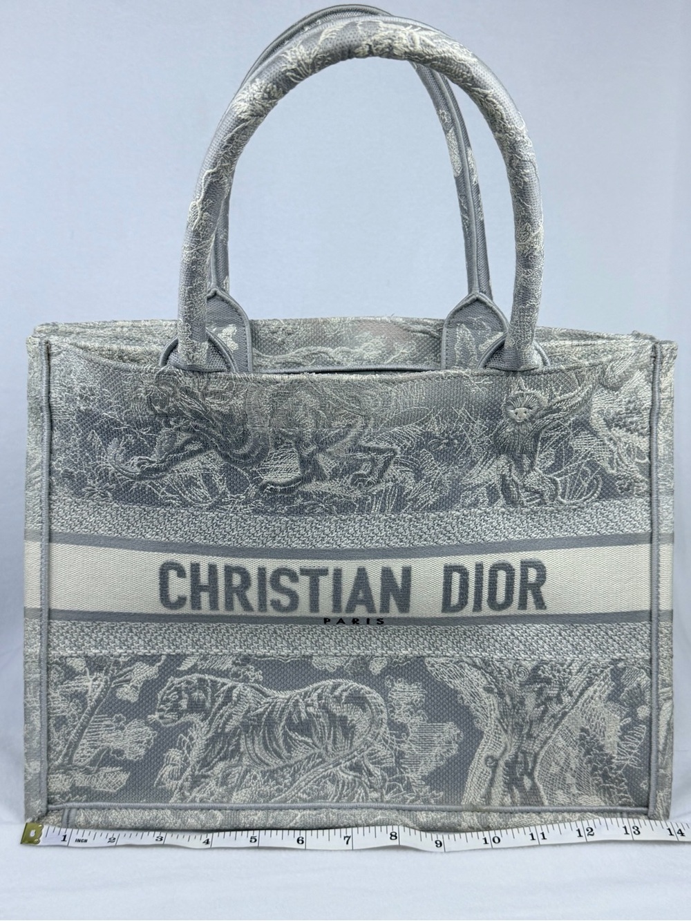 Christian Dior Medium Grey Mizza Embroidered Toile de Jouy Book Tote Bag - Picture 7 of 11